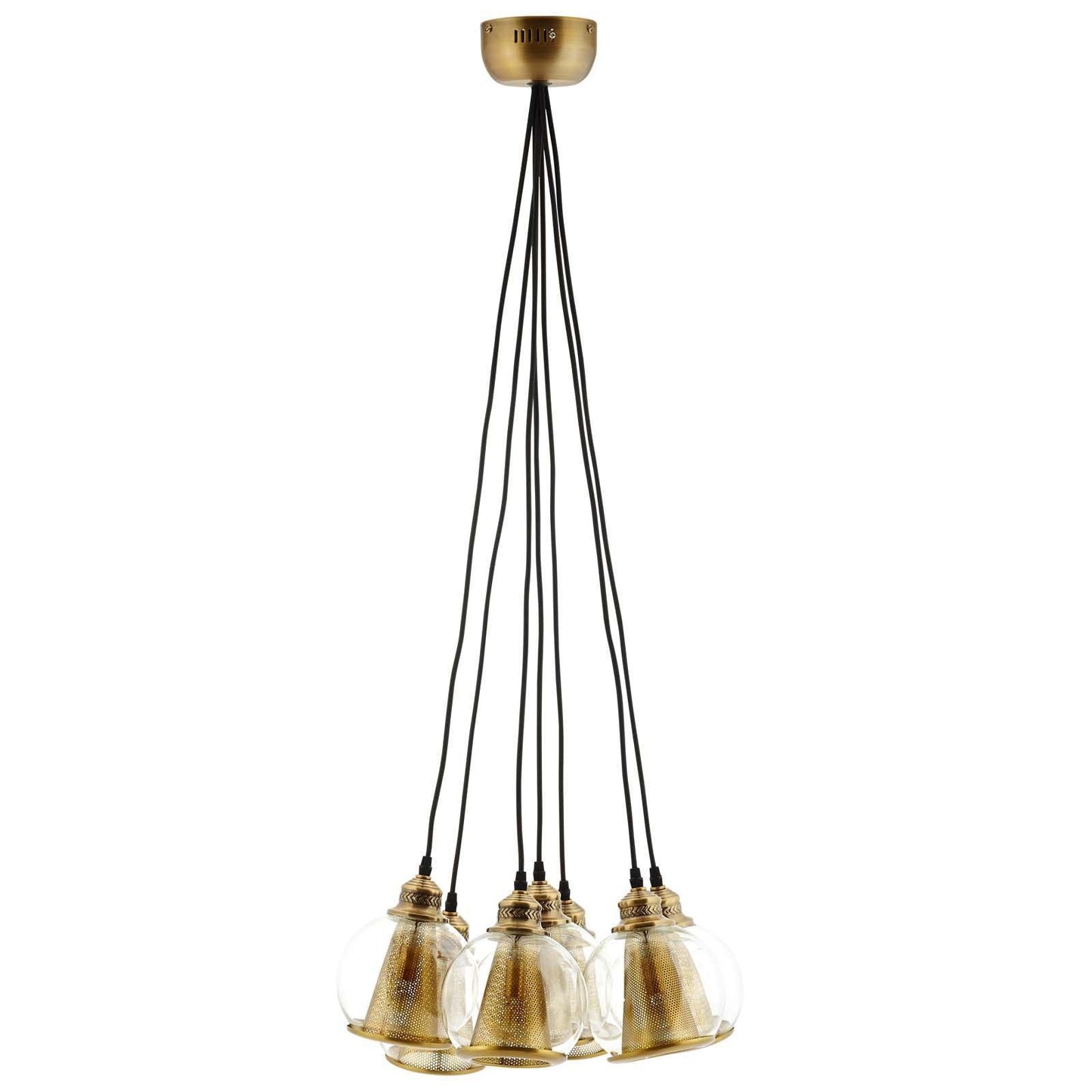 Modway Peak Brass Cone and Glass Globe Cluster Pendant Chandelier FredCo