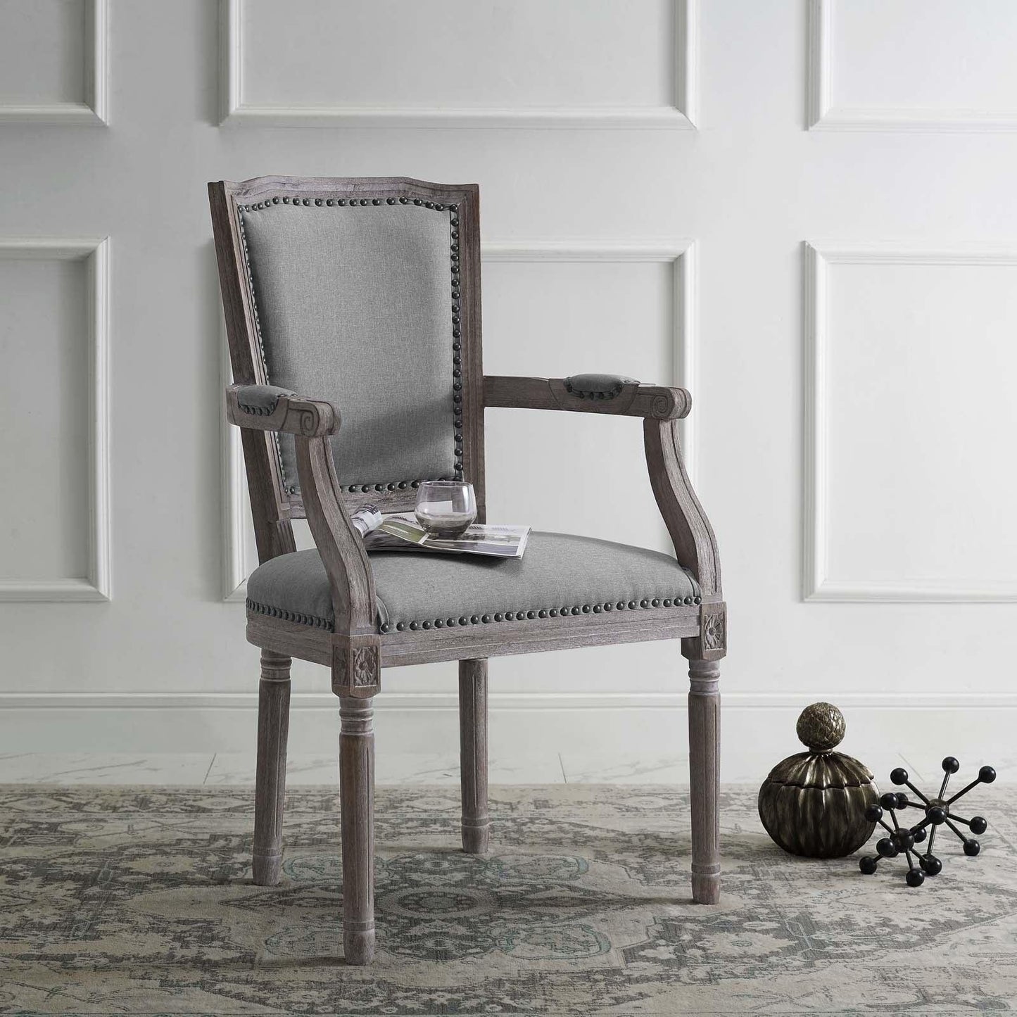 Modway Penchant Vintage French Upholstered Fabric Dining Armchair FredCo