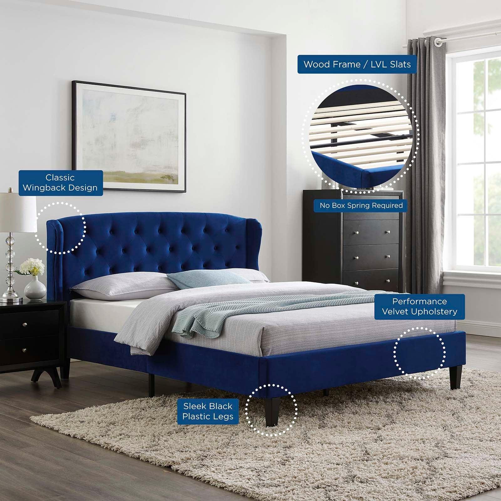 Modway Penelope Tufted Wingback Queen Performance Velvet Platform Bed FredCo