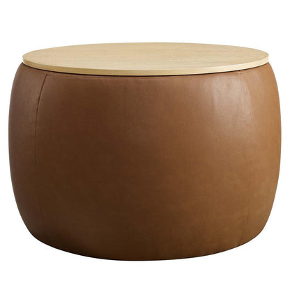 Modway Perla Round Vegan Leather Storage Ottoman FredCo