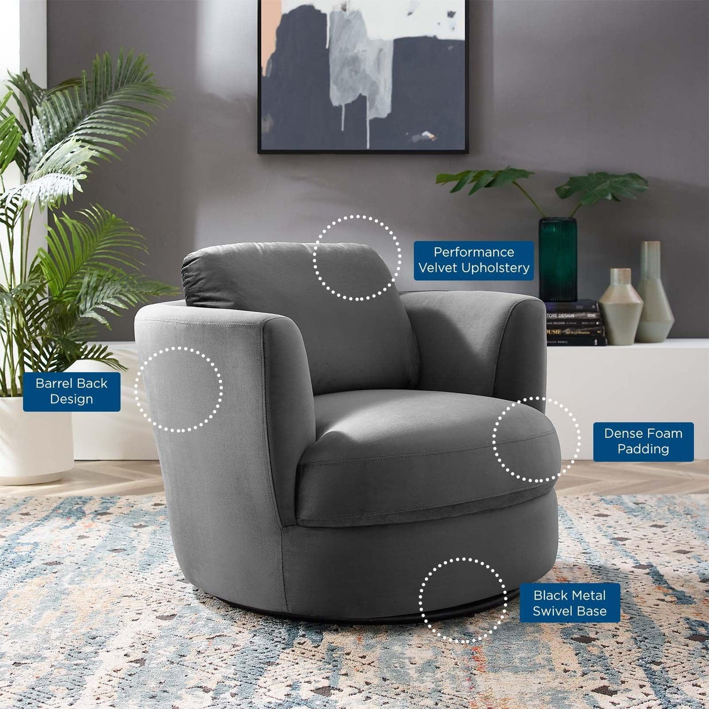 Modway Pirouette Performance Velvet Swivel Armchair FredCo