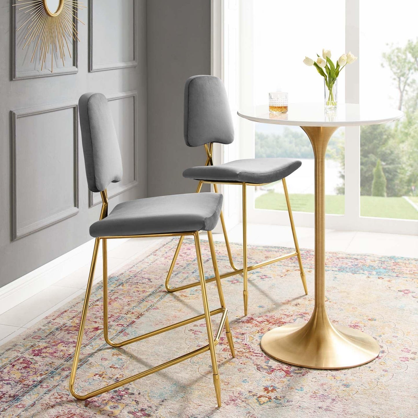 Modway Ponder Bar Stool Performance Velvet Set of 2 FredCo