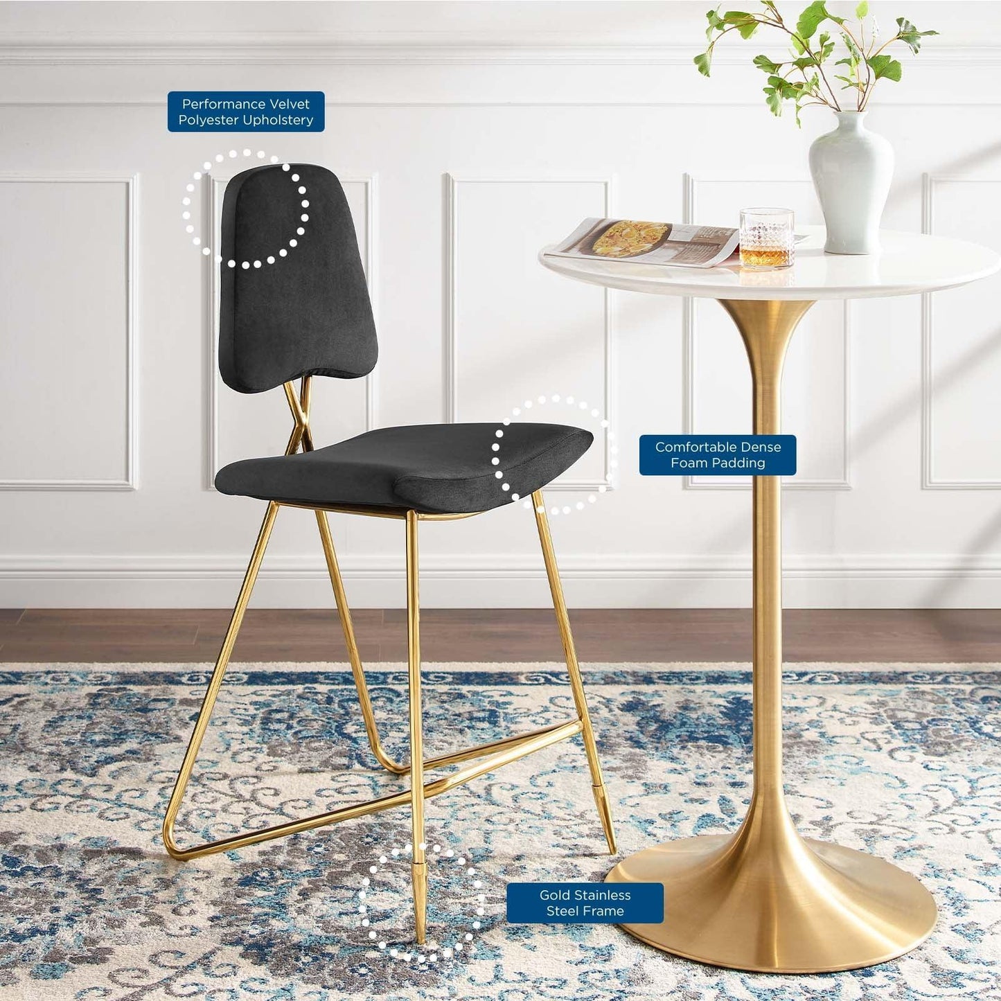 Modway Ponder Performance Velvet Bar Stool FredCo