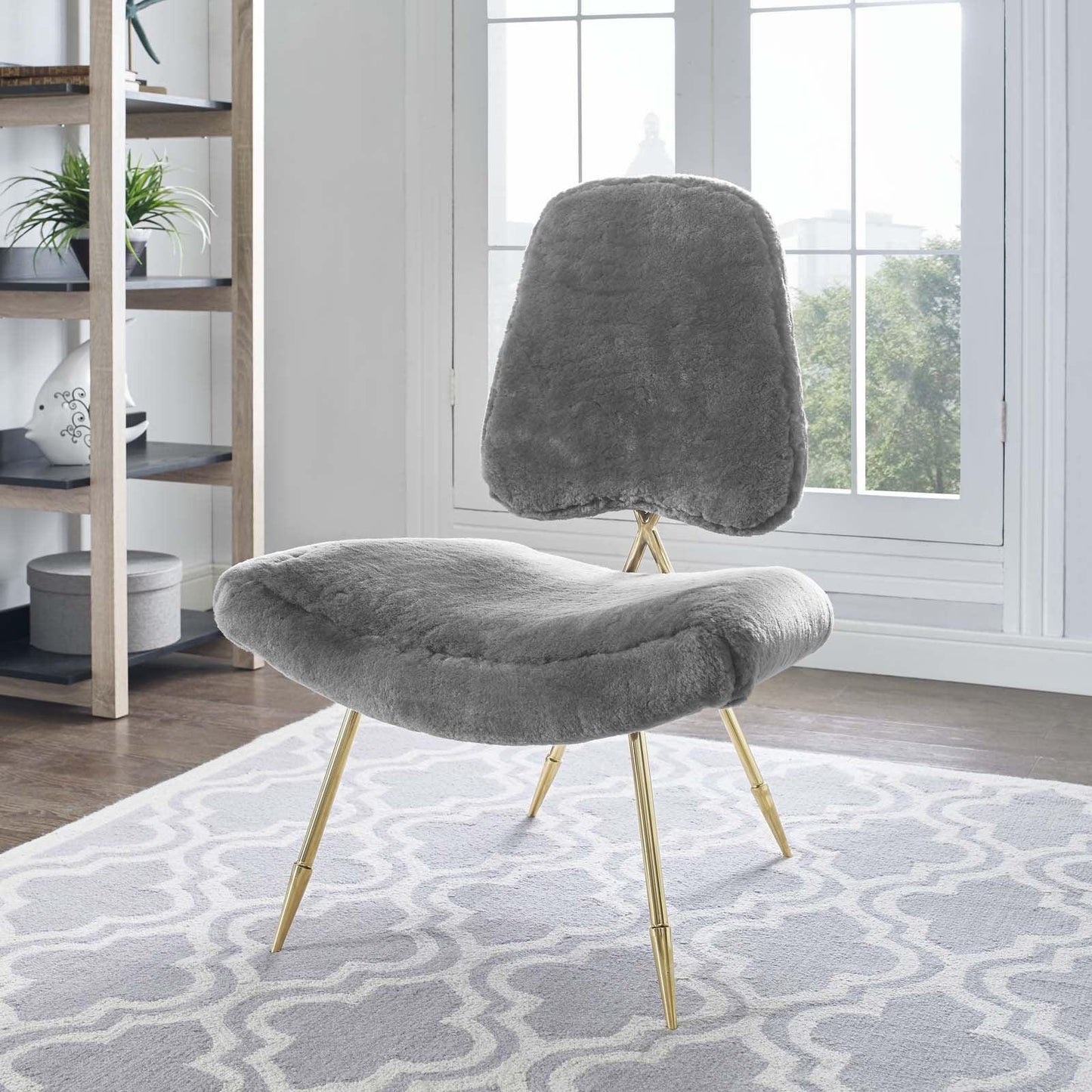 Modway Ponder Upholstered Sheepskin Fur Lounge Chair FredCo