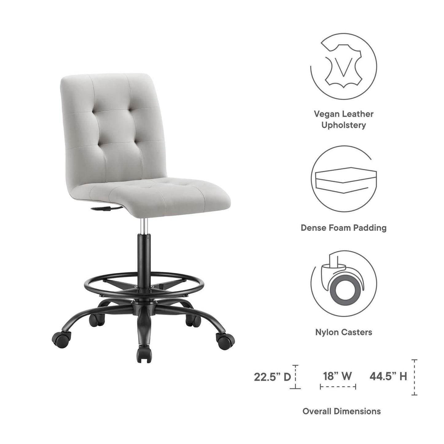 Modway Prim Armless Vegan Leather Drafting Chair FredCo