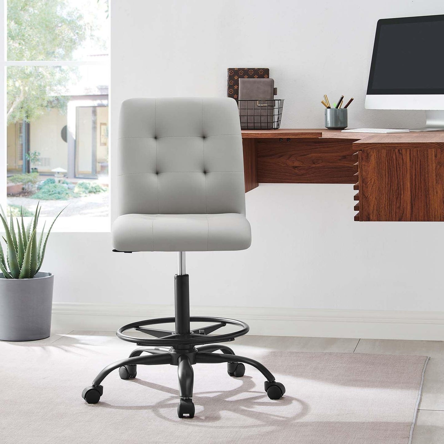 Modway Prim Armless Vegan Leather Drafting Chair FredCo