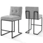 Modway Privy Black Stainless Steel Upholstered Fabric Counter Stool Set of 2 FredCo
