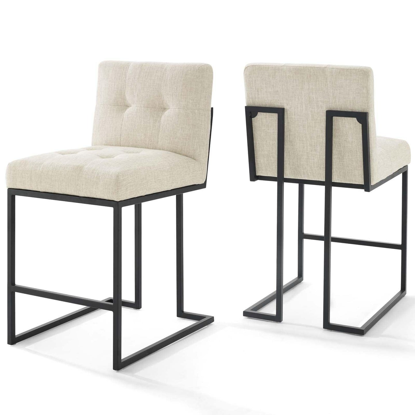 Modway Privy Black Stainless Steel Upholstered Fabric Counter Stool Set of 2 FredCo