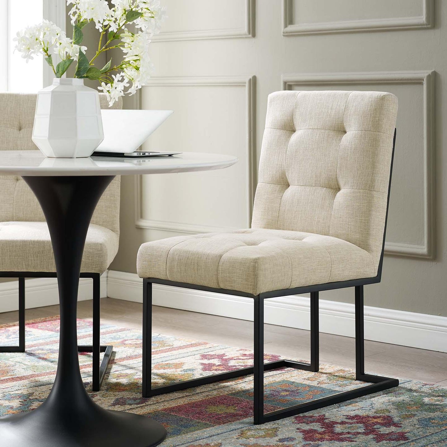 Modway Privy Black Stainless Steel Upholstered Fabric Dining Chair FredCo