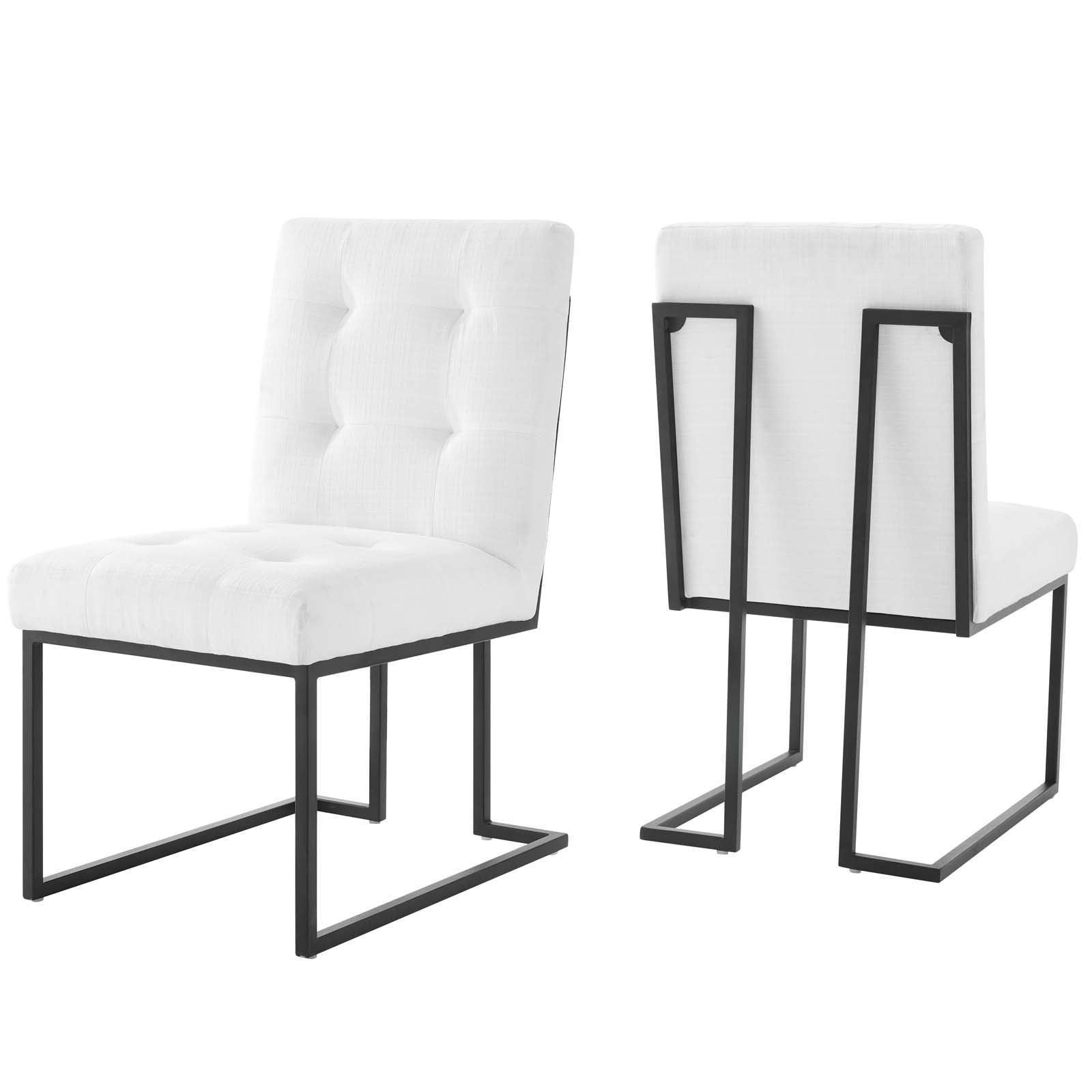 Modway Privy Black Stainless Steel Upholstered Fabric Dining Chair Set of 2 FredCo