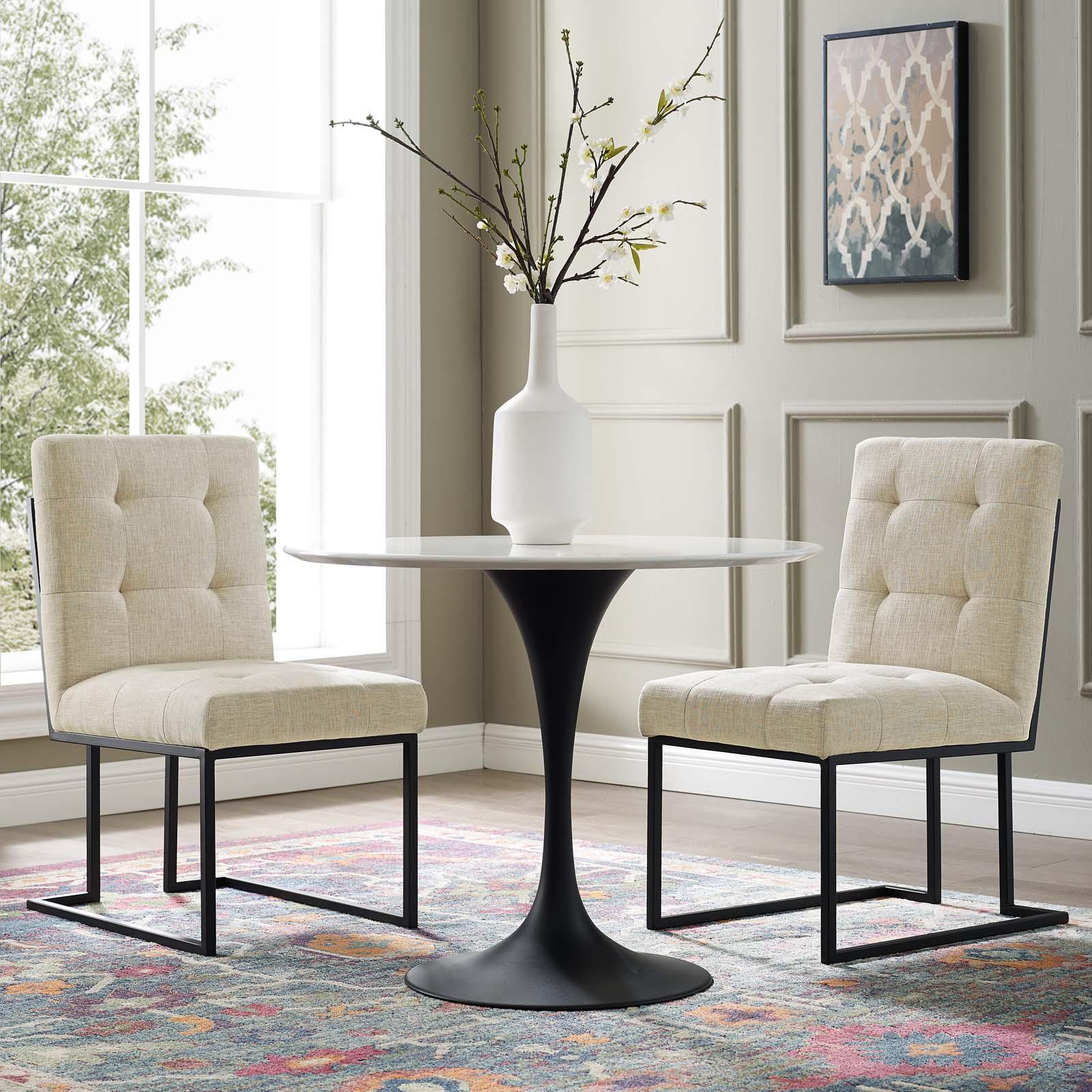 Modway Privy Black Stainless Steel Upholstered Fabric Dining Chair Set of 2 FredCo