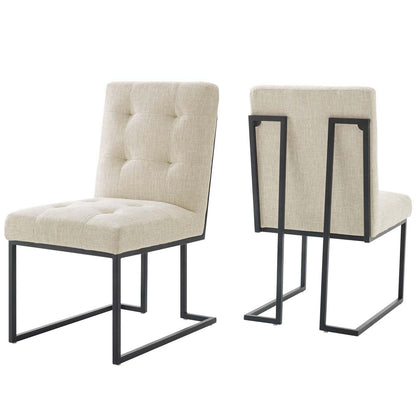 Modway Privy Black Stainless Steel Upholstered Fabric Dining Chair Set of 2 FredCo