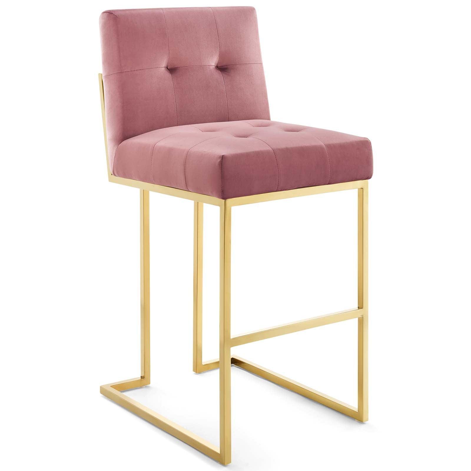Modway Privy Gold Stainless Steel Performance Velvet Bar Stool FredCo