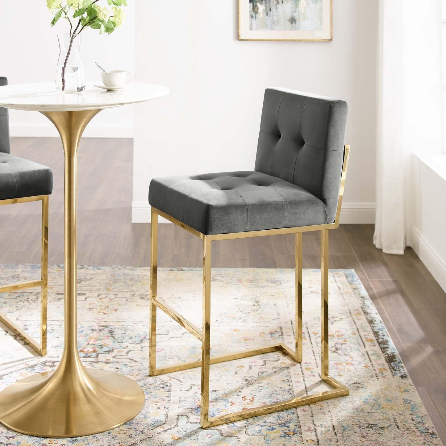 Modway Privy Gold Stainless Steel Performance Velvet Bar Stool FredCo