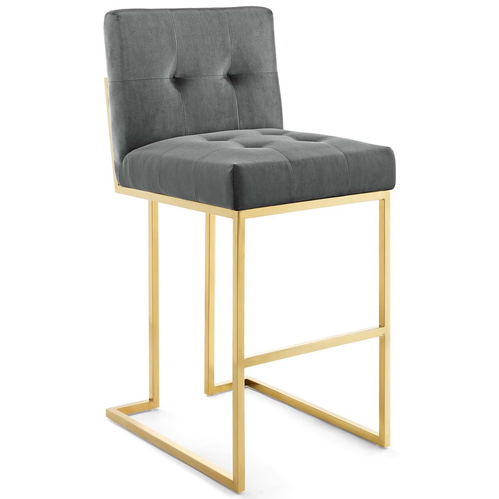 Modway Privy Gold Stainless Steel Performance Velvet Bar Stool Set of 2, EEI-4158 FredCo
