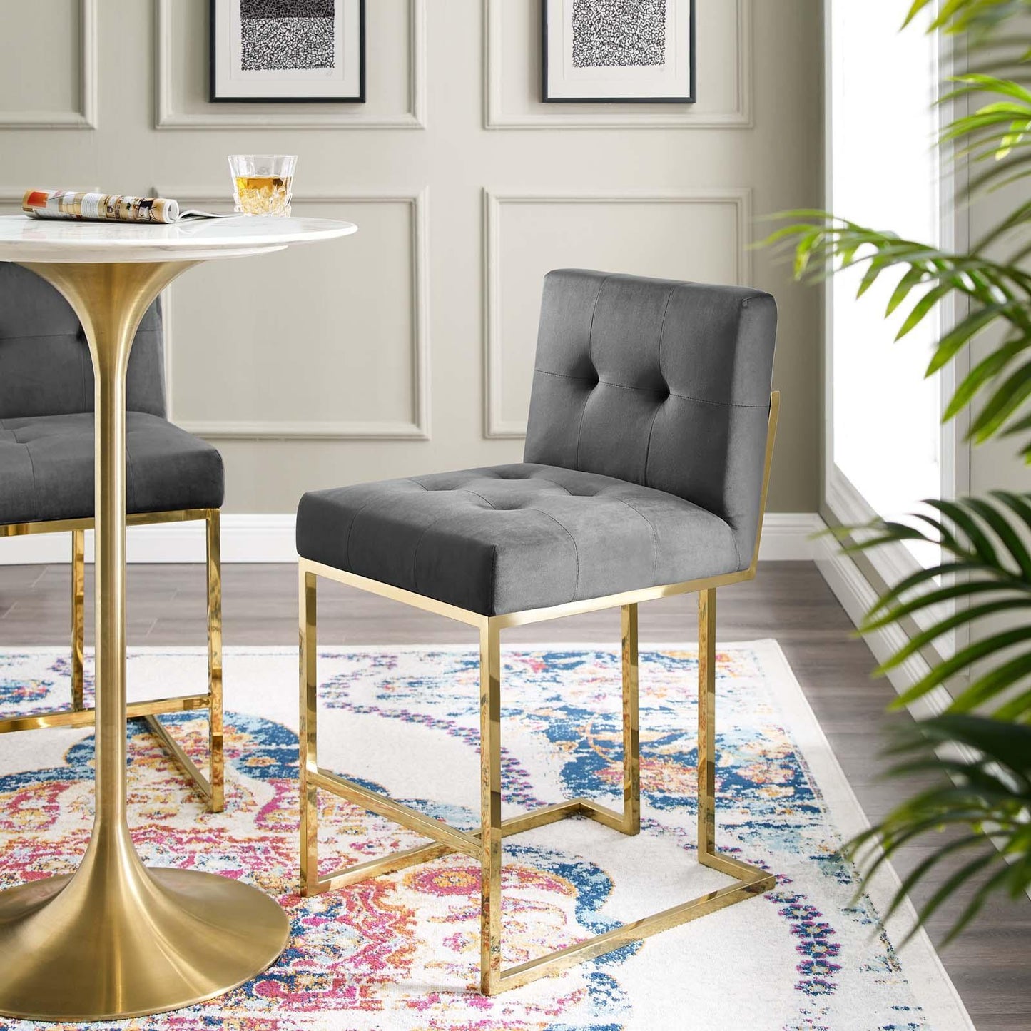 Modway Privy Gold Stainless Steel Performance Velvet Counter Stool FredCo