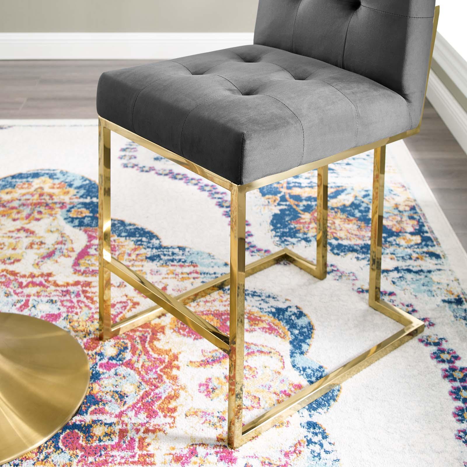 Modway Privy Gold Stainless Steel Performance Velvet Counter Stool FredCo