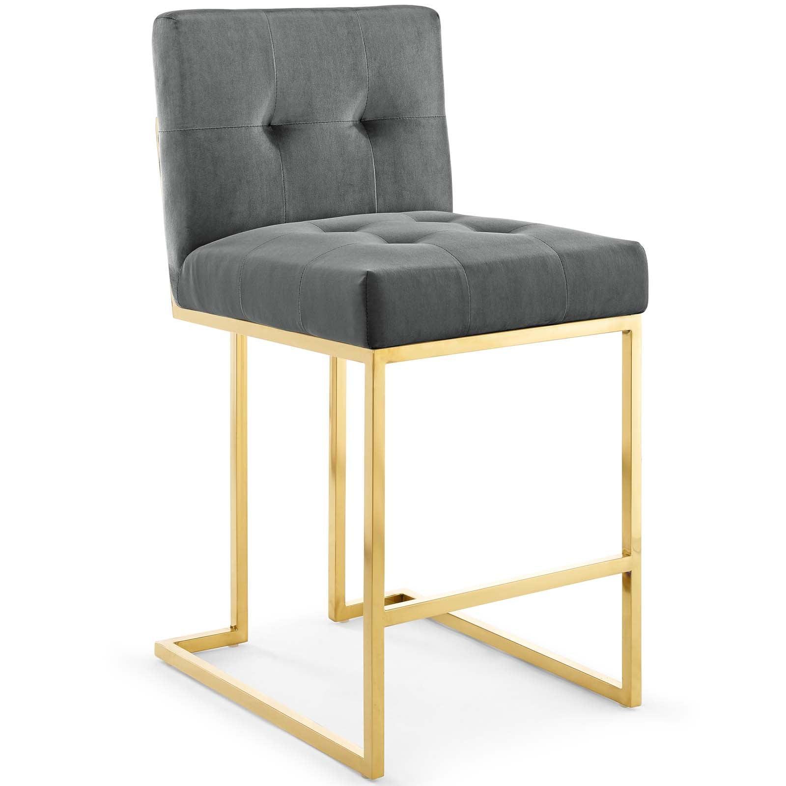 Modway Privy Gold Stainless Steel Performance Velvet Counter Stool Set of 2 FredCo