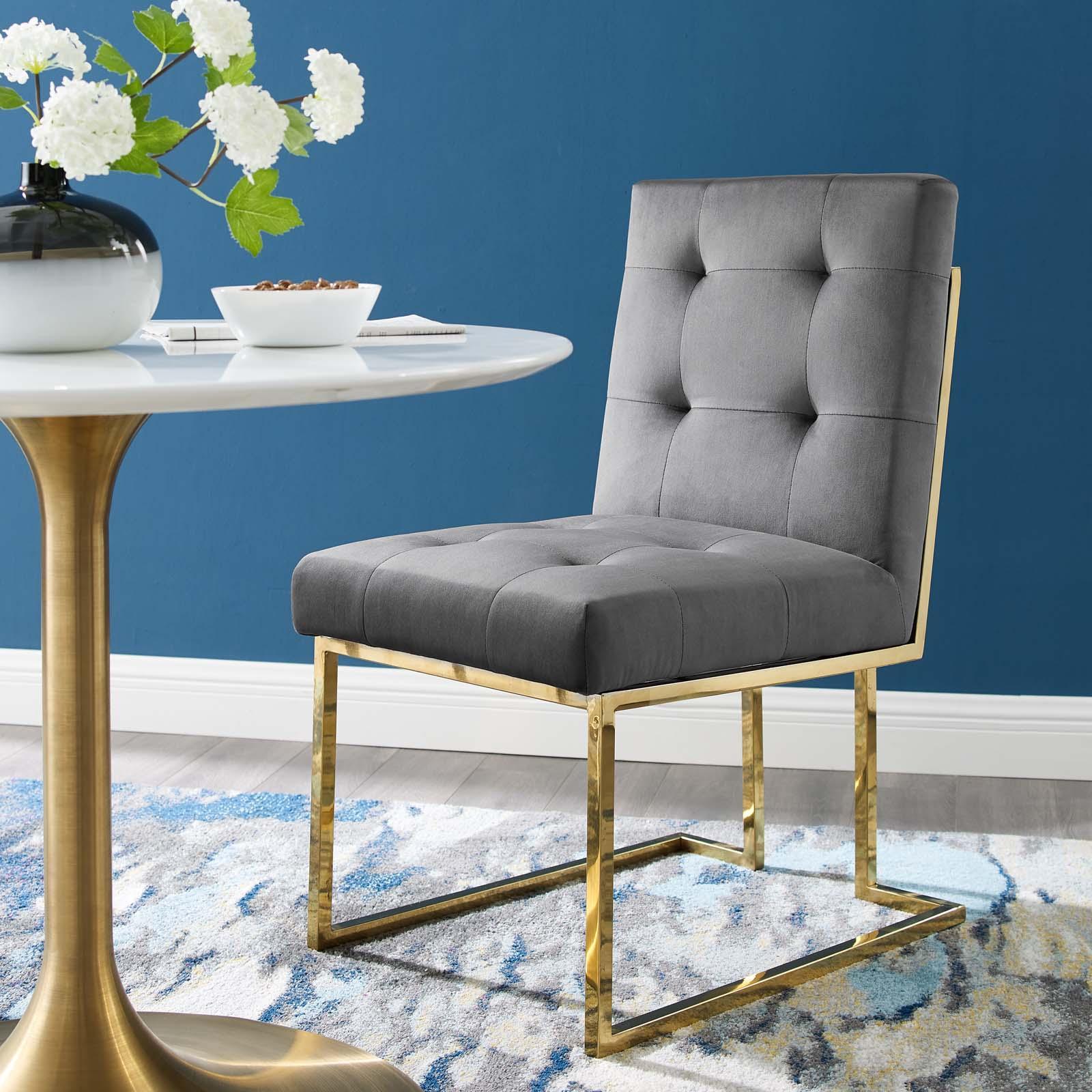 Modway Privy Gold Stainless Steel Performance Velvet Dining Chair FredCo