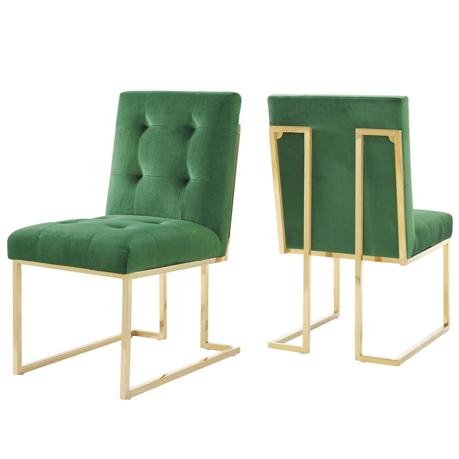 Modway Privy Gold Stainless Steel Performance Velvet Dining Chair Set of 2 FredCo