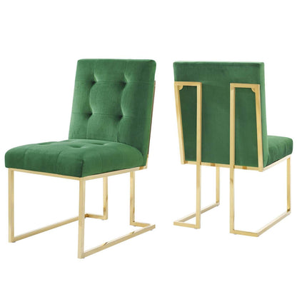 Modway Privy Gold Stainless Steel Performance Velvet Dining Chair Set of 2 FredCo