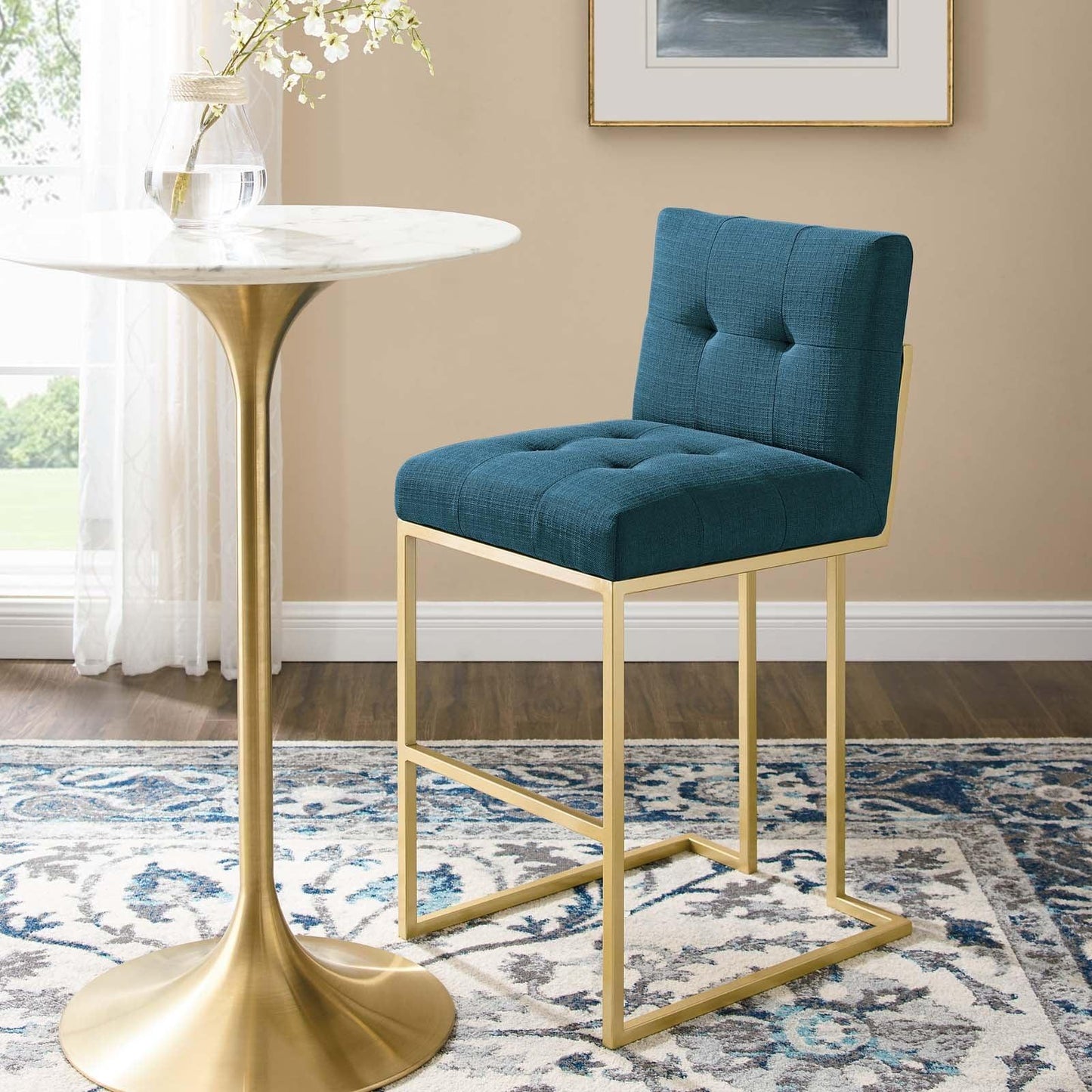 Modway Privy Gold Stainless Steel Upholstered Fabric Bar Stool FredCo