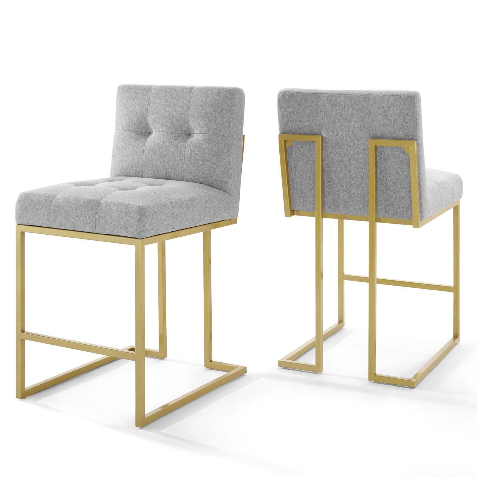Modway Privy Gold Stainless Steel Upholstered Fabric Counter Stool Set of 2 FredCo