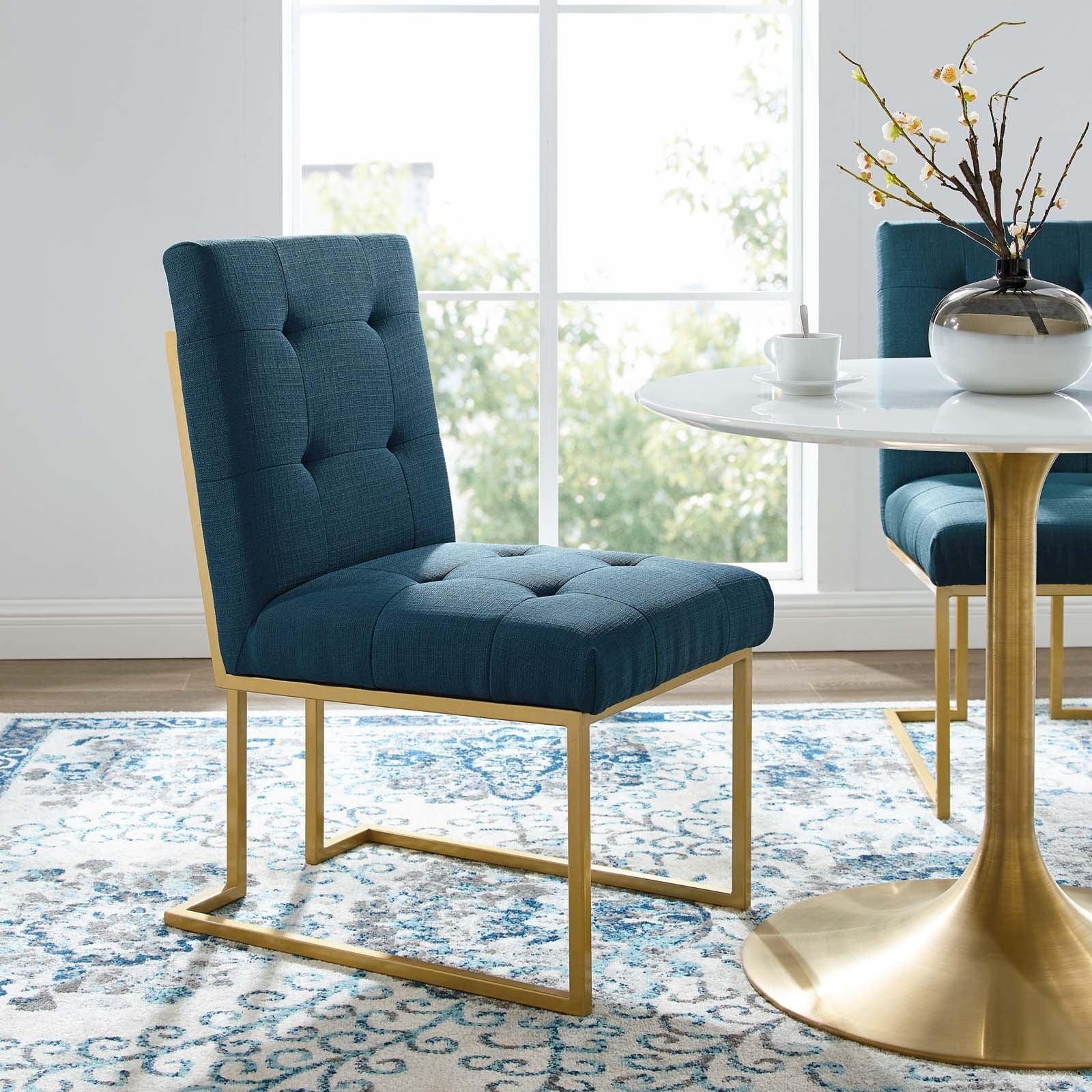 Modway Privy Gold Stainless Steel Upholstered Fabric Dining Accent Chair FredCo