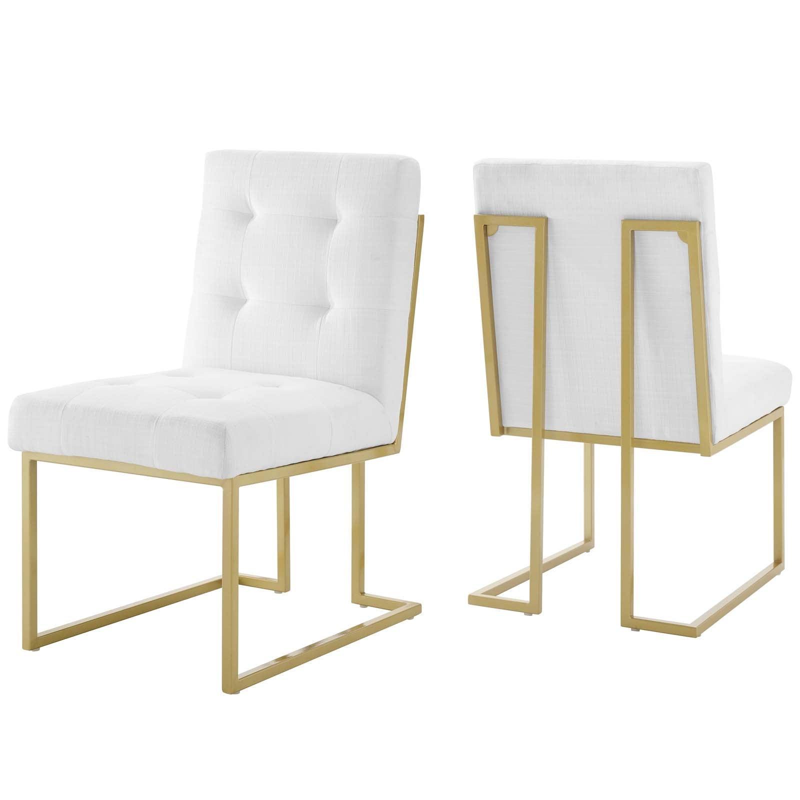 Modway Privy Gold Stainless Steel Upholstered Fabric Dining Accent Chair Set of 2 FredCo