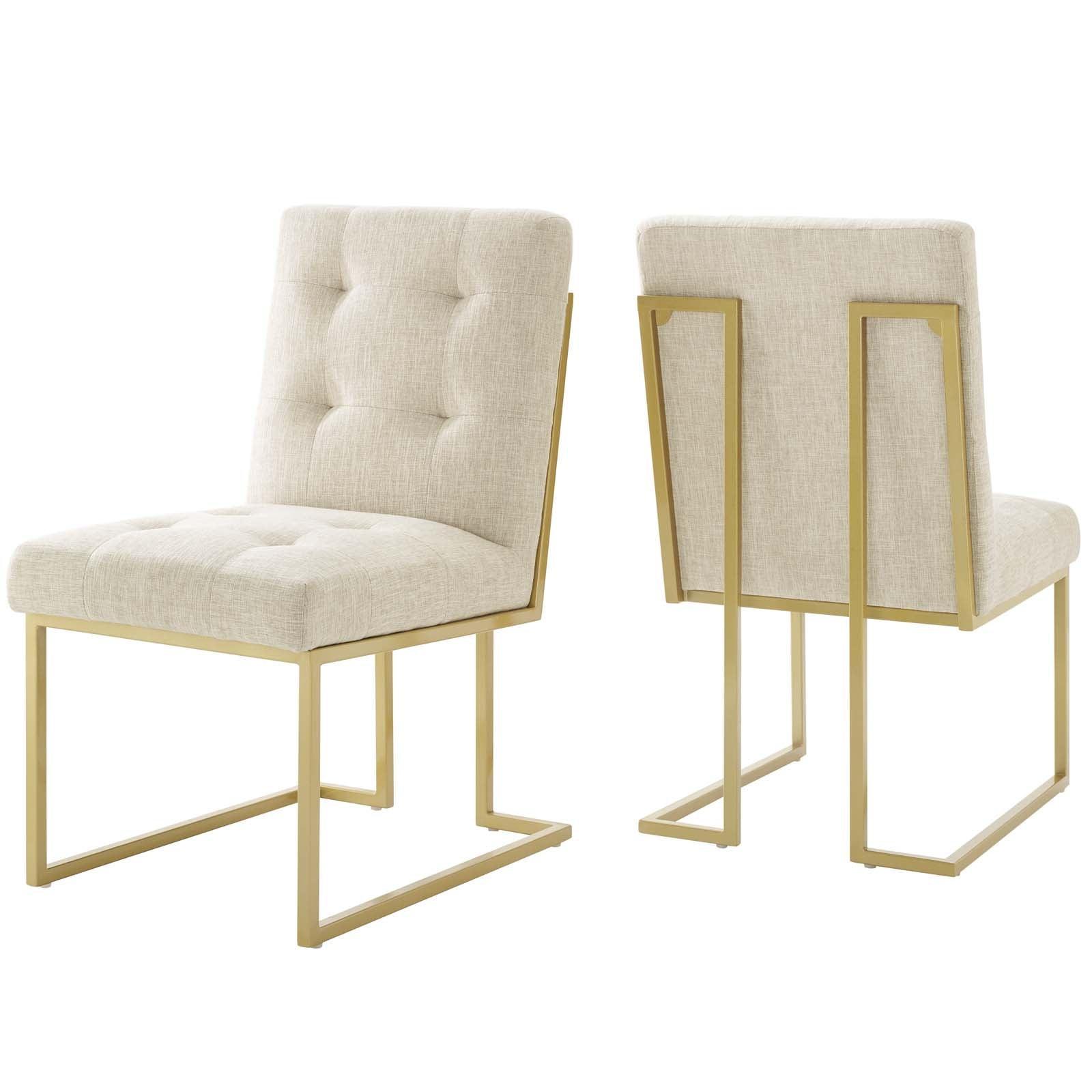 Modway Privy Gold Stainless Steel Upholstered Fabric Dining Accent Chair Set of 2 FredCo