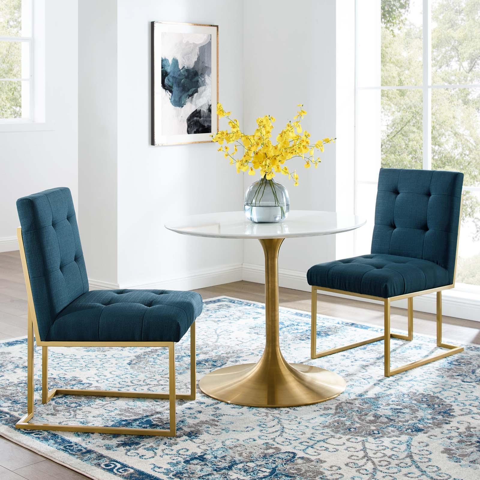 Modway Privy Gold Stainless Steel Upholstered Fabric Dining Accent Chair Set of 2 FredCo