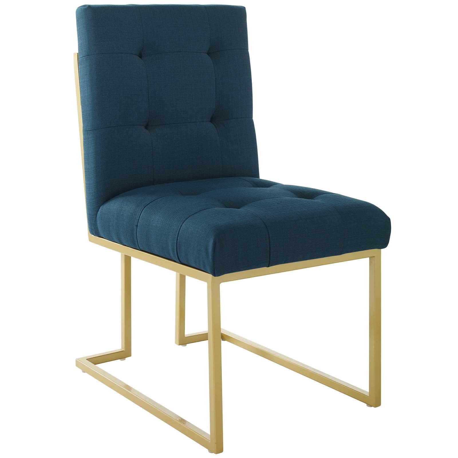 Modway Privy Gold Stainless Steel Upholstered Fabric Dining Accent Chair Set of 2 FredCo