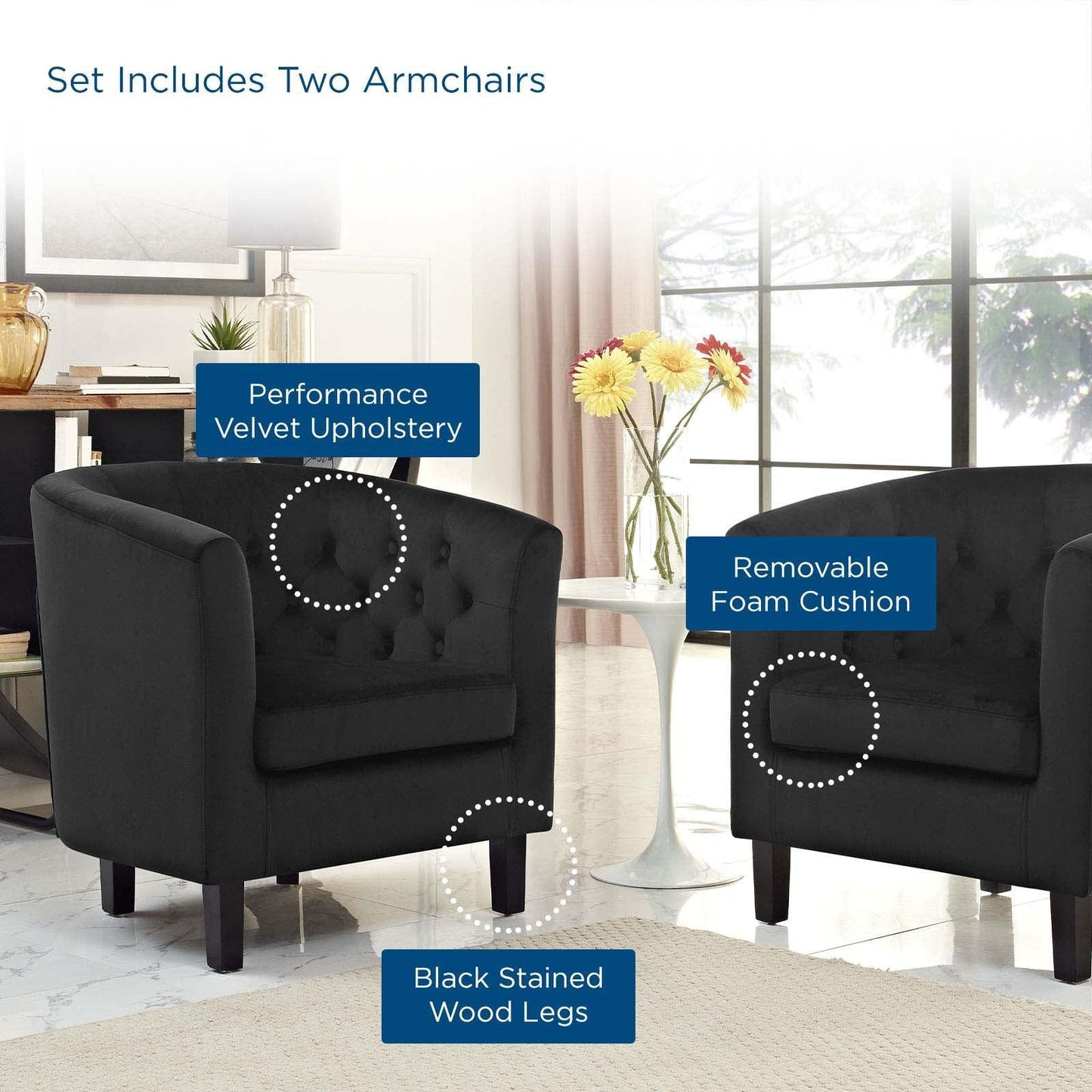 Modway Prospect 2 Piece Performance Velvet Armchair Set FredCo