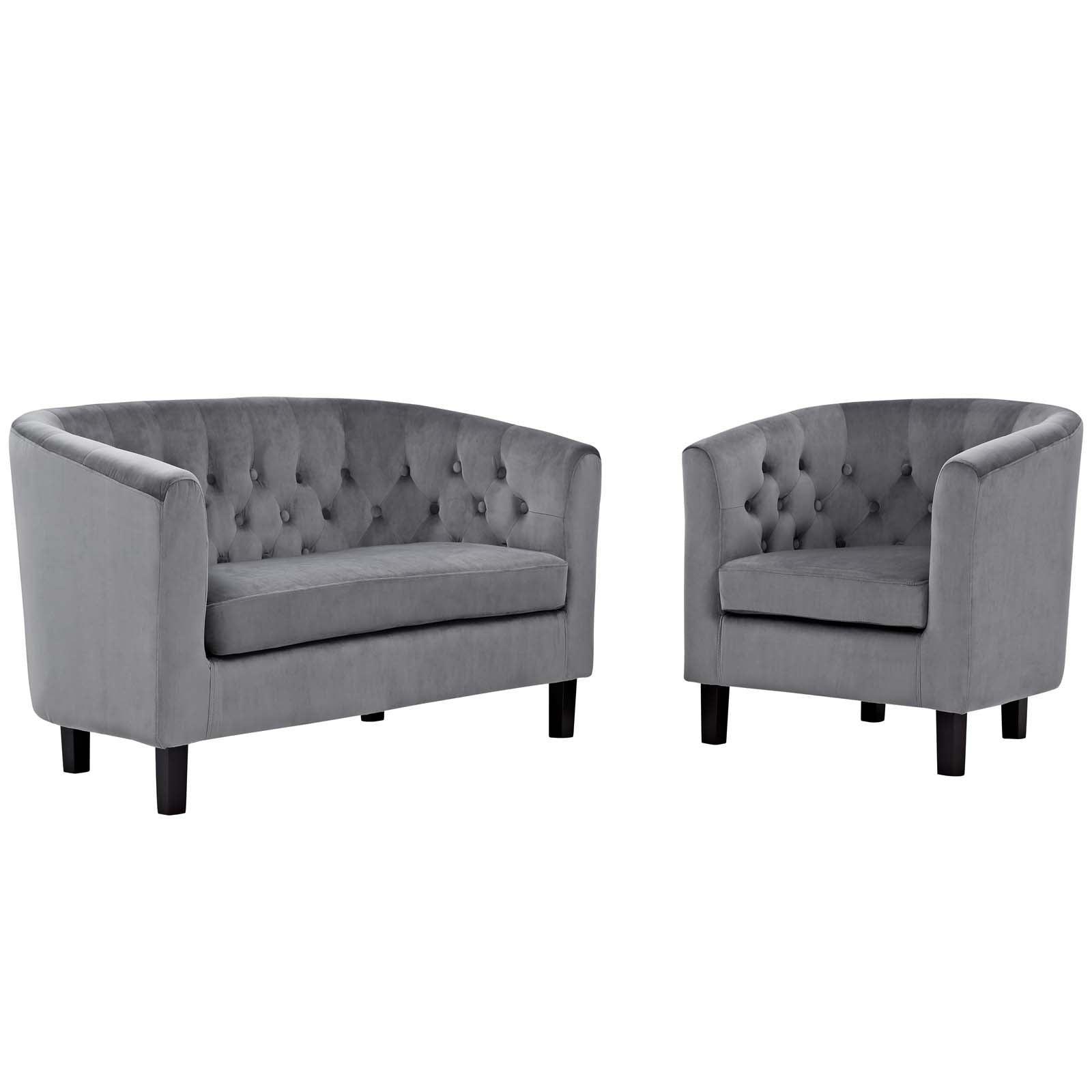 Modway Prospect 2 Piece Performance Velvet Loveseat and Armchair Set FredCo