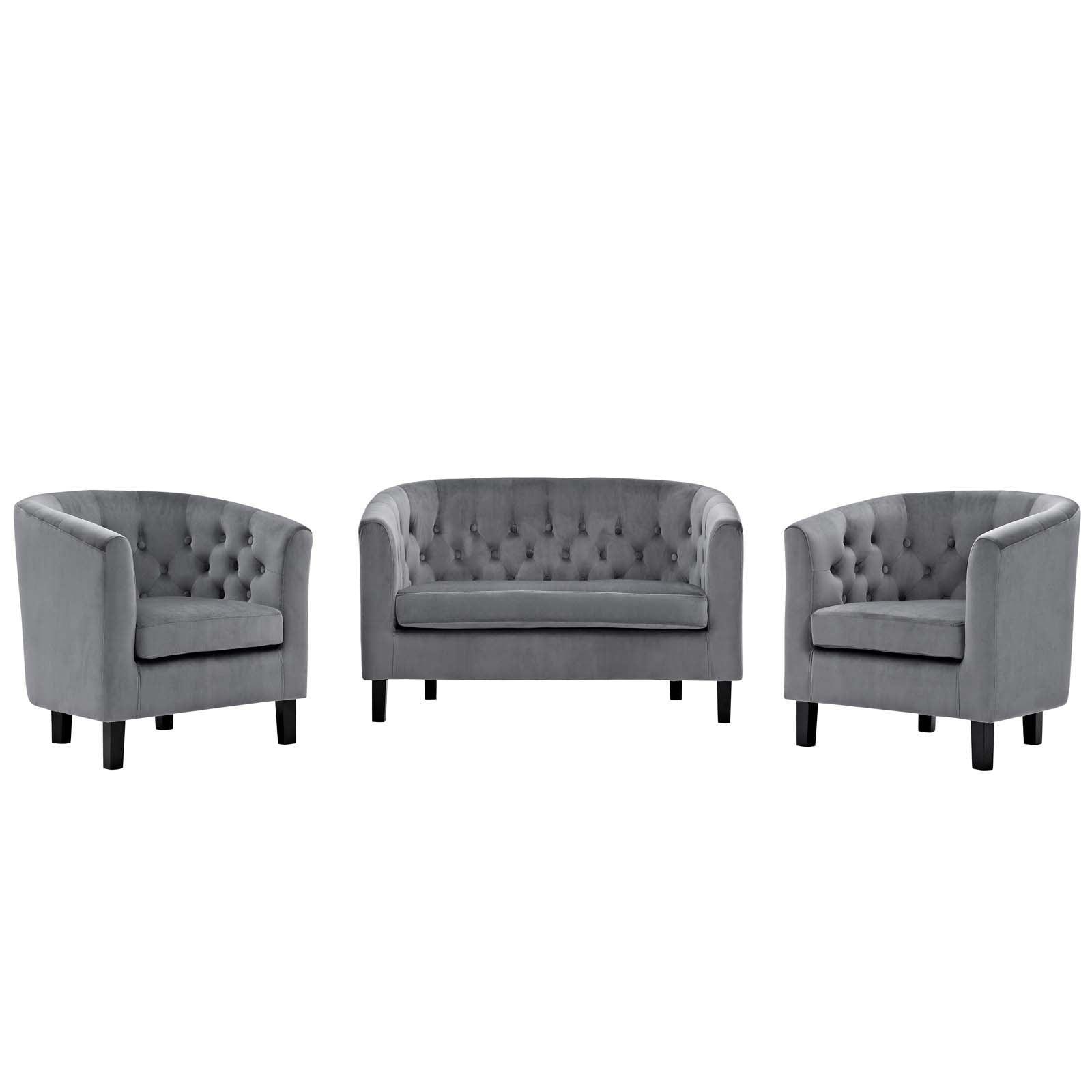 Modway Prospect 3 Piece Performance Velvet Loveseat and Armchair Set FredCo