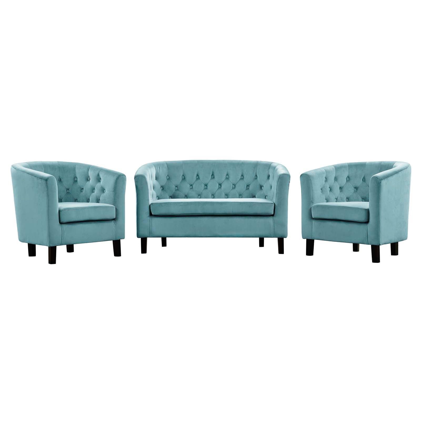 Modway Prospect 3 Piece Performance Velvet Loveseat and Armchair Set FredCo
