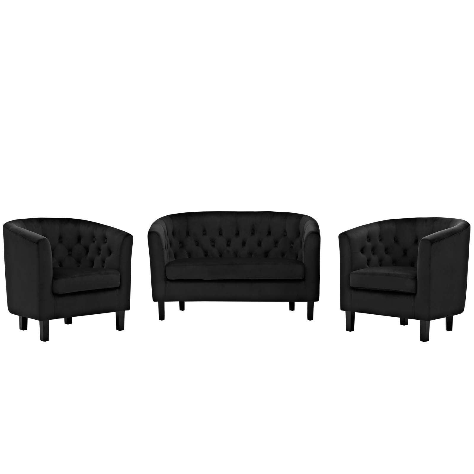 Modway Prospect 3 Piece Performance Velvet Loveseat and Armchair Set FredCo