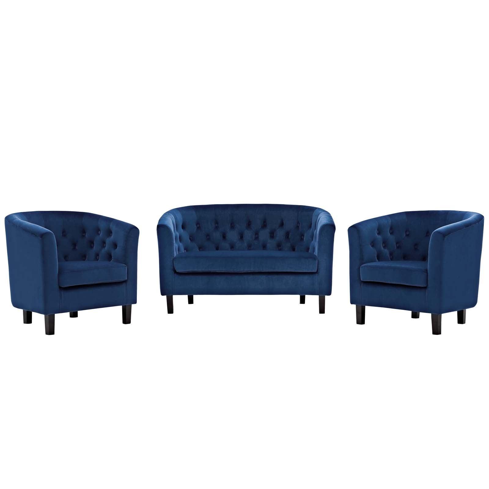 Modway Prospect 3 Piece Performance Velvet Loveseat and Armchair Set FredCo