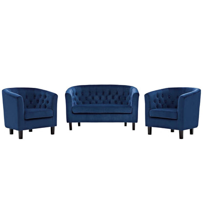 Modway Prospect 3 Piece Performance Velvet Loveseat and Armchair Set FredCo