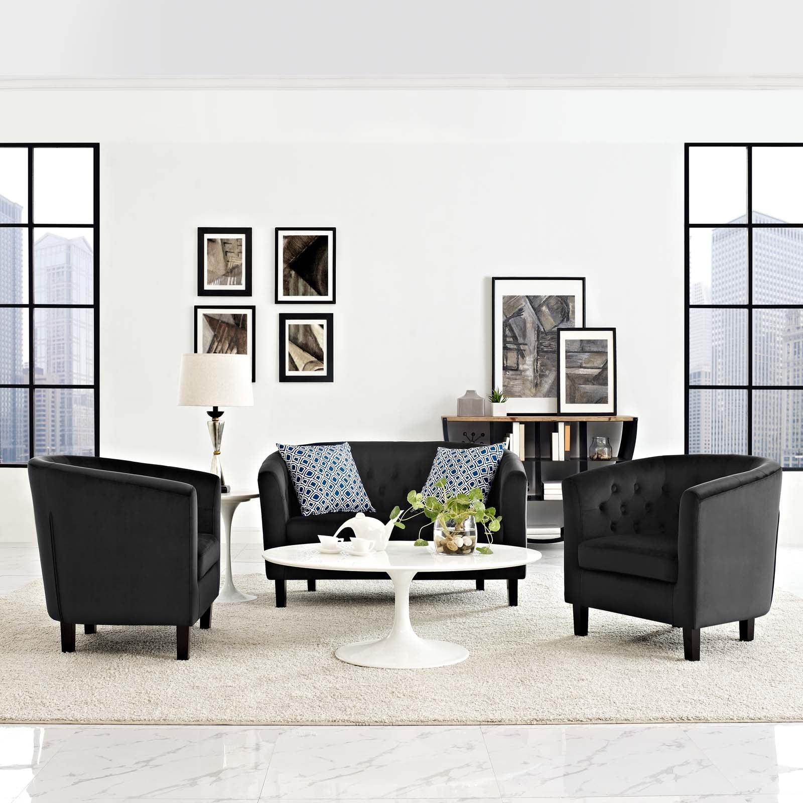Modway Prospect 3 Piece Performance Velvet Loveseat and Armchair Set FredCo