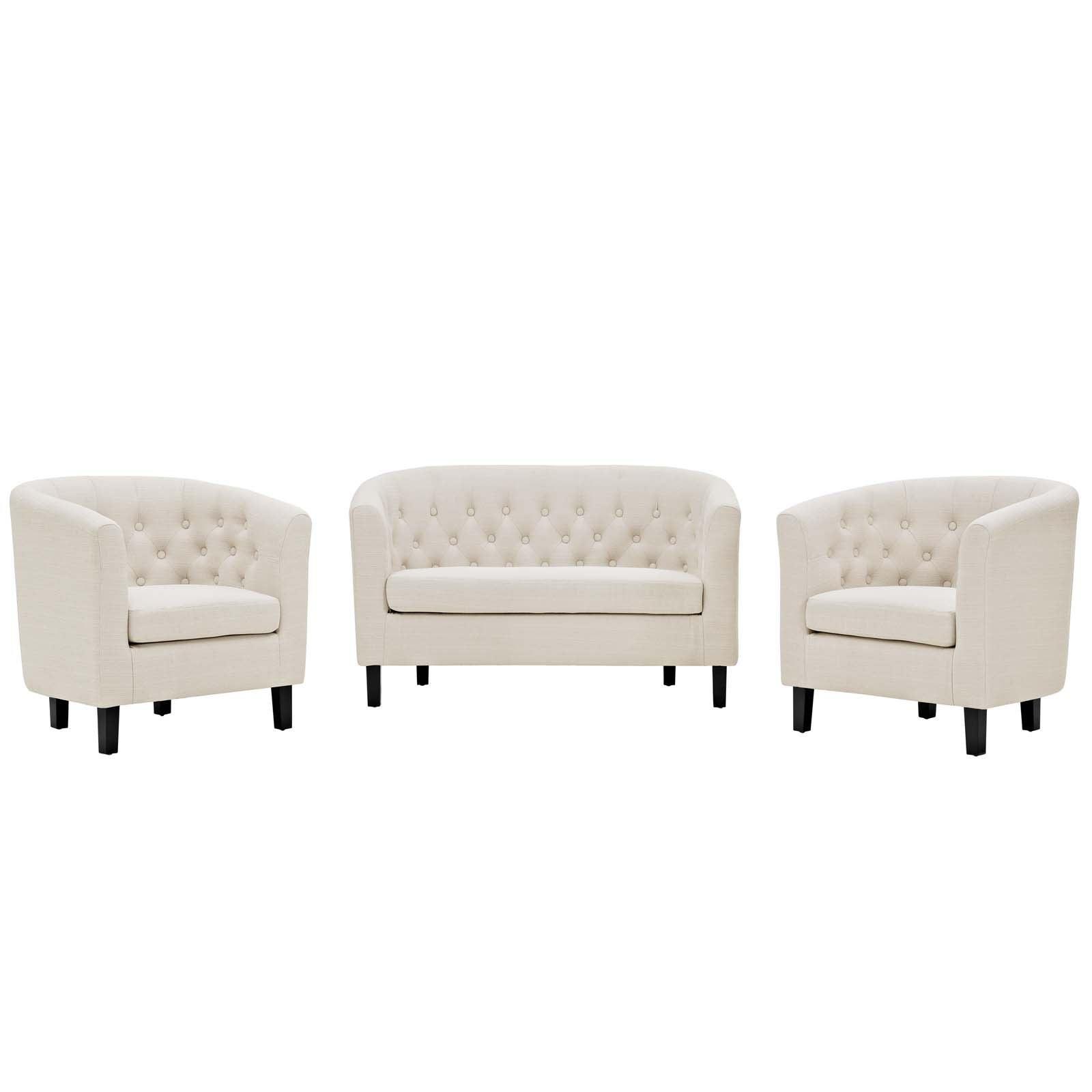 Modway Prospect 3 Piece Upholstered Fabric Loveseat and Armchair Set FredCo