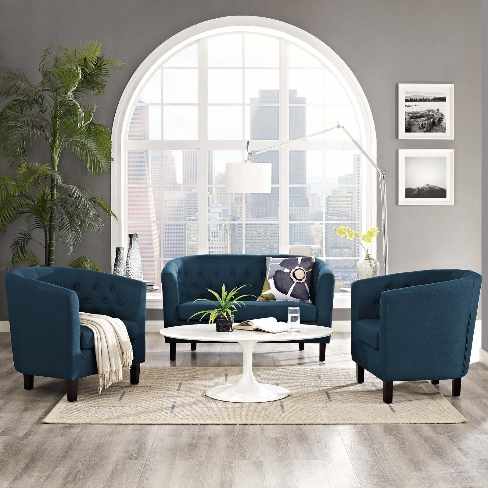 Modway Prospect 3 Piece Upholstered Fabric Loveseat and Armchair Set FredCo