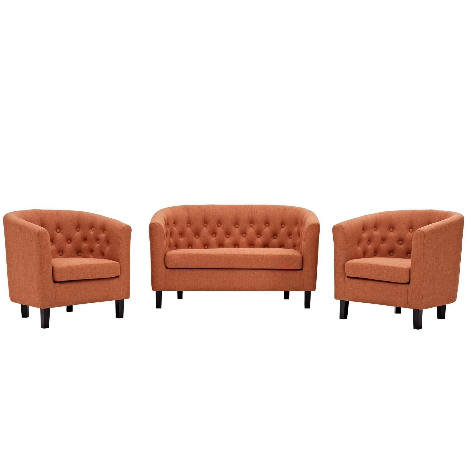 Modway Prospect 3 Piece Upholstered Fabric Loveseat and Armchair Set FredCo