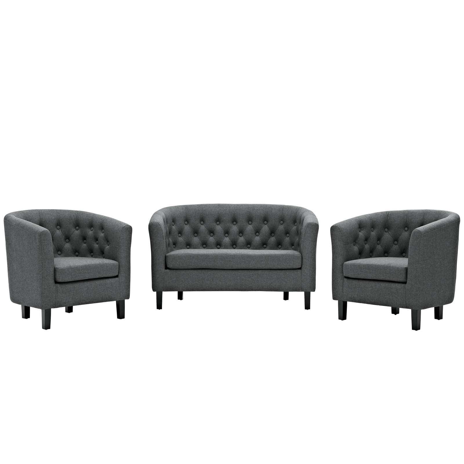 Modway Prospect 3 Piece Upholstered Fabric Loveseat and Armchair Set FredCo