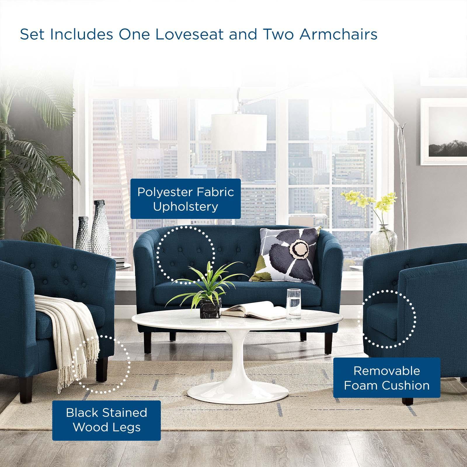 Modway Prospect 3 Piece Upholstered Fabric Loveseat and Armchair Set FredCo
