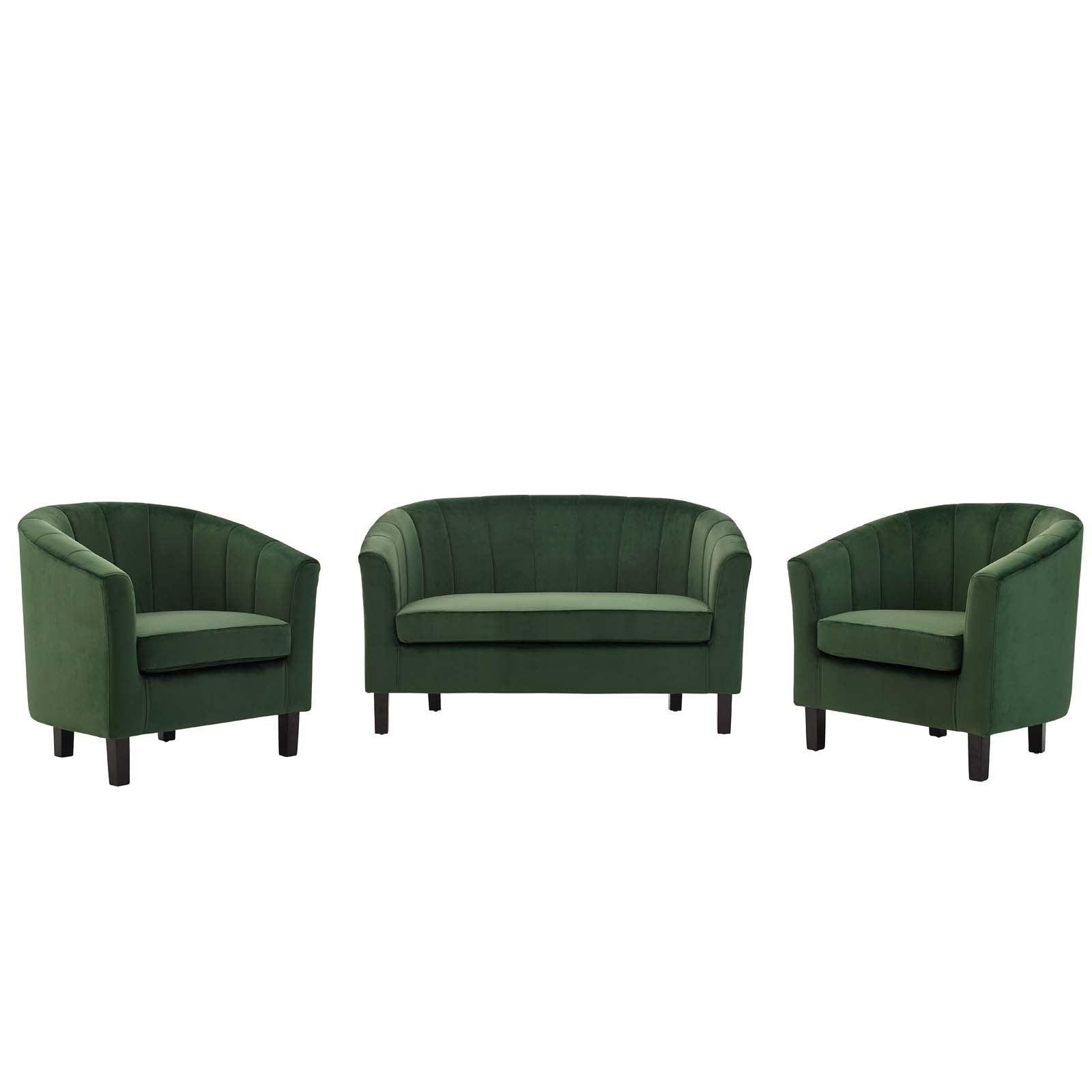 Modway Prospect Channel Tufted 3 Piece Performance Velvet Set FredCo