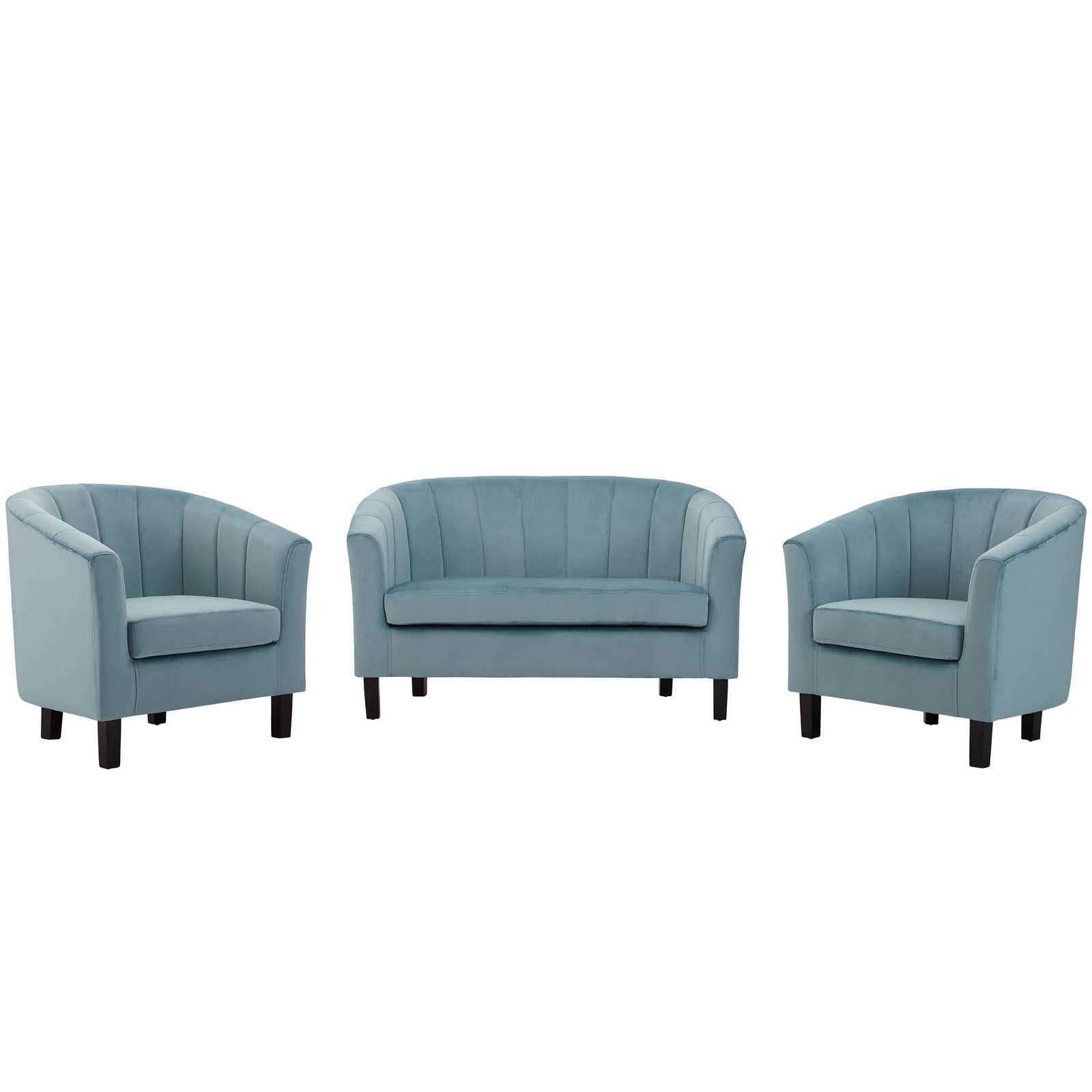 Modway Prospect Channel Tufted 3 Piece Performance Velvet Set FredCo