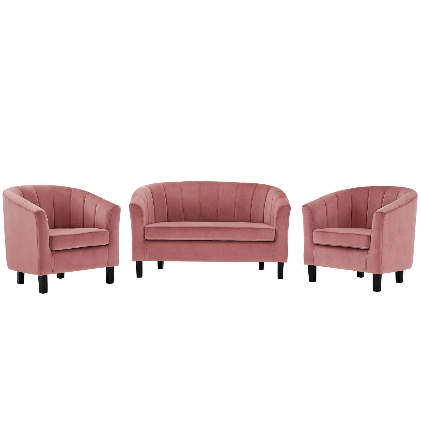 Modway Prospect Channel Tufted 3 Piece Performance Velvet Set FredCo