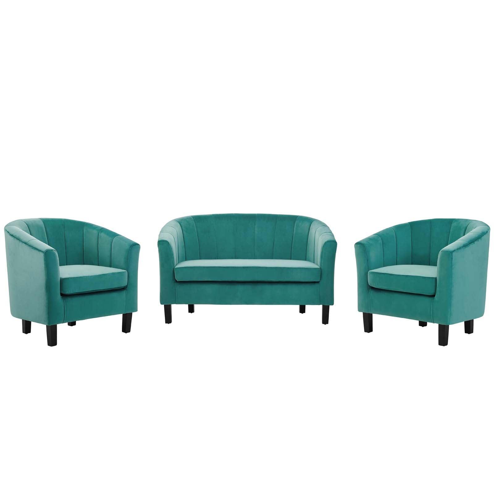Modway Prospect Channel Tufted 3 Piece Performance Velvet Set FredCo