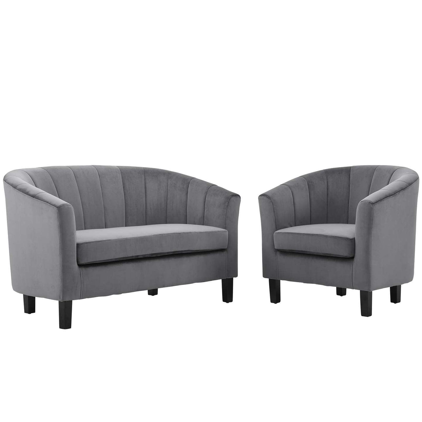 Modway Prospect Channel Tufted Performance Velvet Loveseat and Armchair Set FredCo
